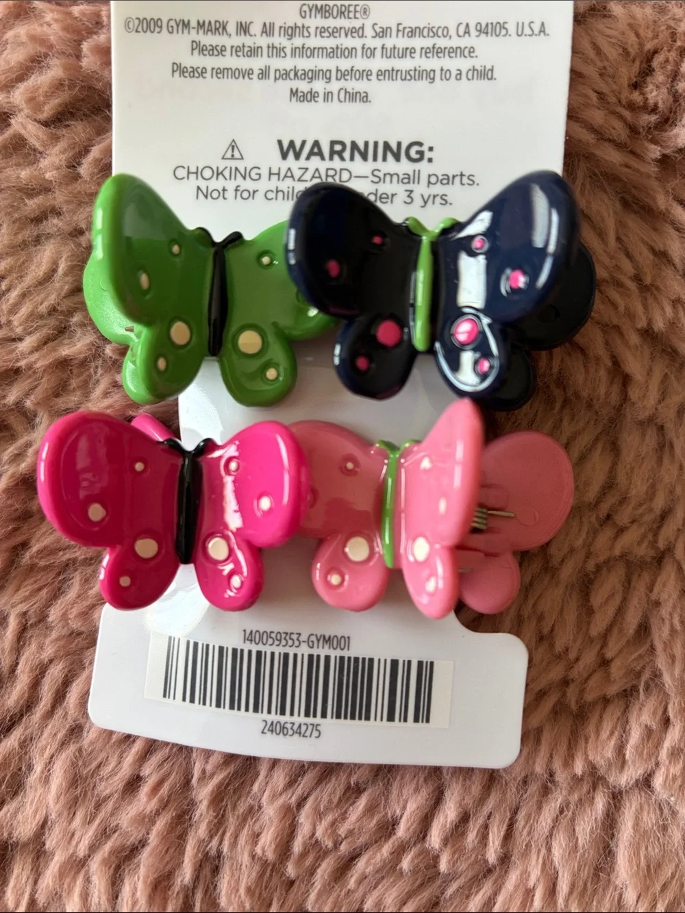 Gymboree Butterfly Hair Clips in Black, Green, Light Pink, Hot Pink